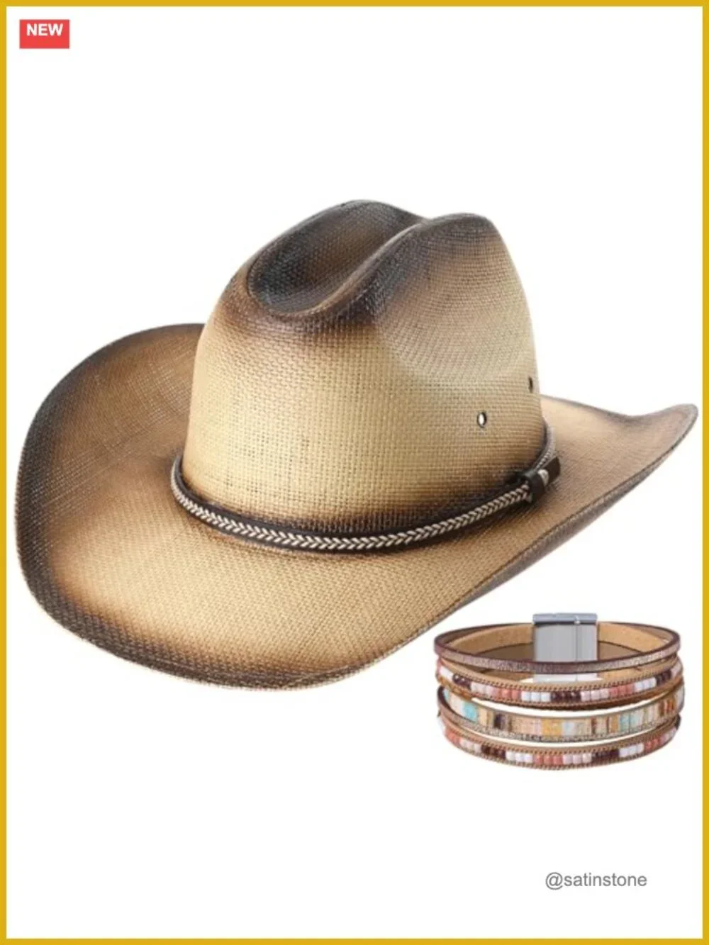 Wide Brim Western Straw Cowboy Hat with Shapeable Brim